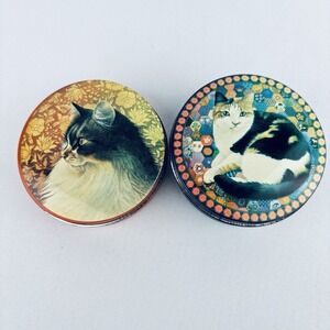 Lot Of 2 Hunkydory Tins Lesley Anne Ivory Cat - Vintage 1989 - Round - England